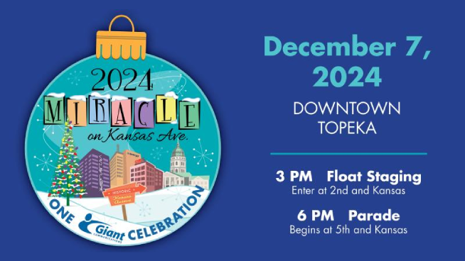 Miracle on Kansas Avenue 2024 Event Timeline featuring staging, kid zone, carolers, Mayor's tree lighting, parade, and Santa photos.