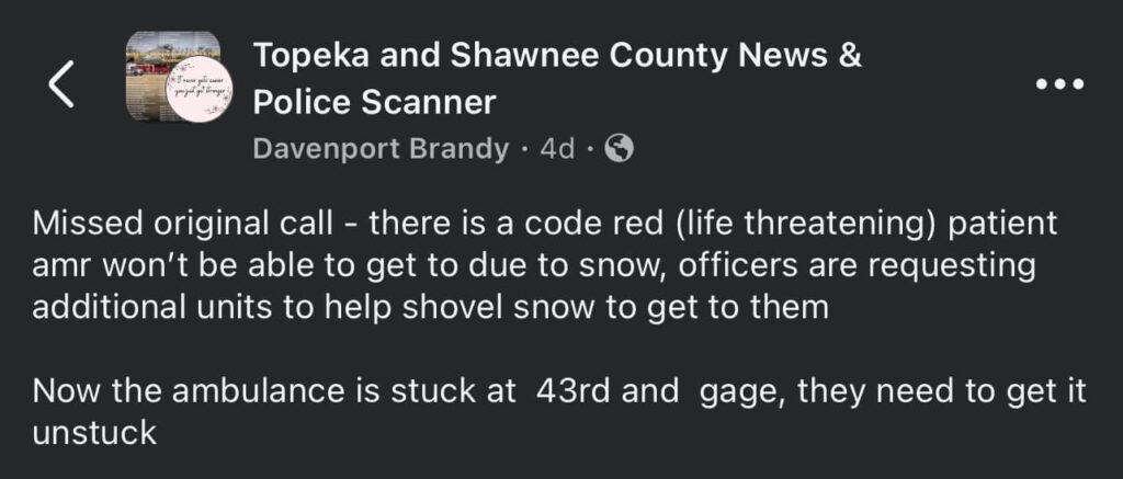 5509275f d214 4238 93e4 64a8da94716e - Local Hero Helps Ambulances and Residents During Topeka's Snowstorm